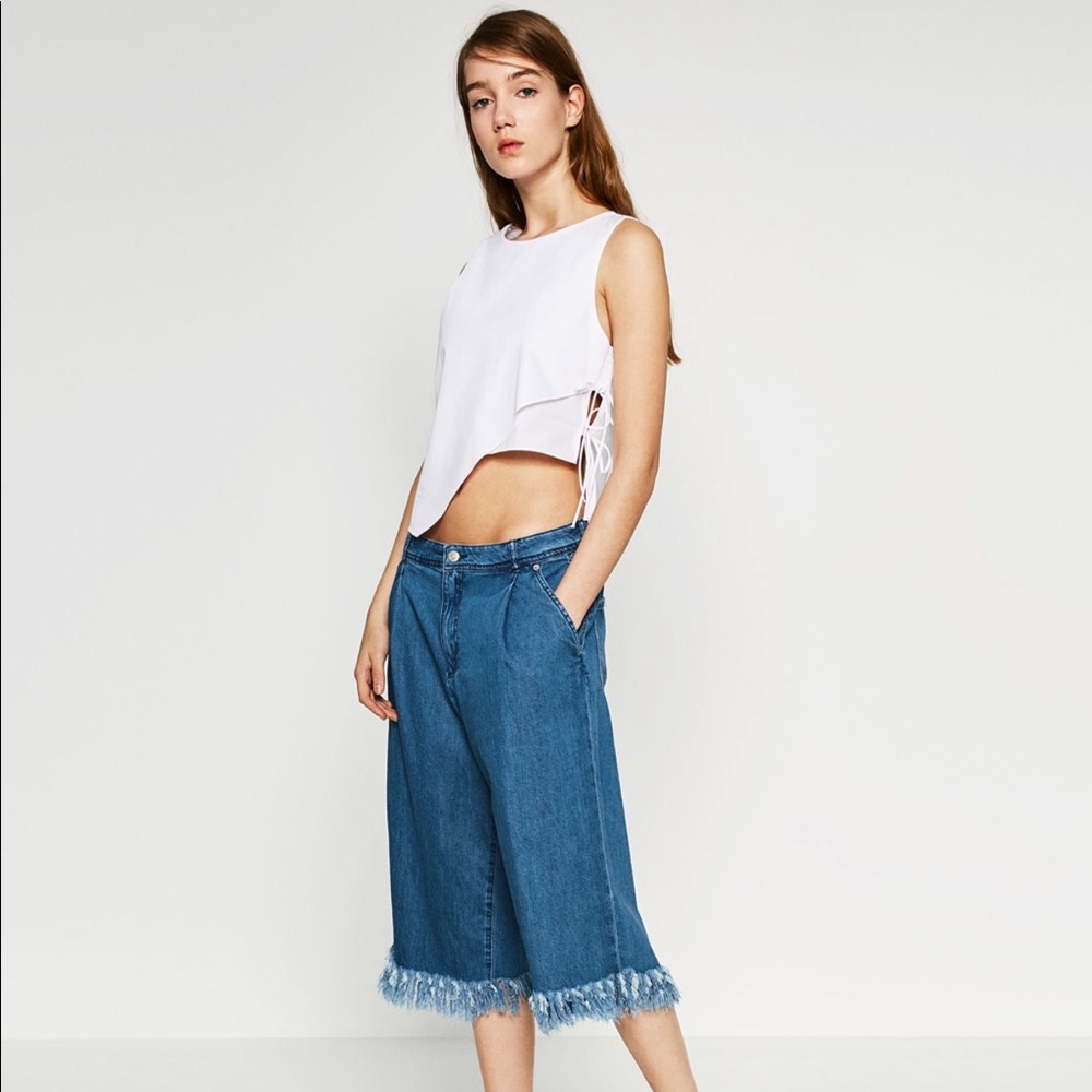 Zara Frayed Denim Culottes